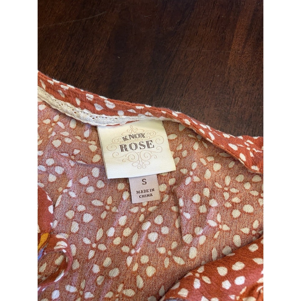 Knox Rose Dress Womens Small Rust Orange Brown Floral Tiered Jersey Knit Boho - Picture 3 of 5